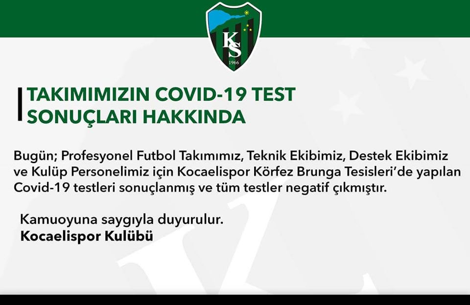 Takımımızın Covid-19 test sonuçları hakkında
